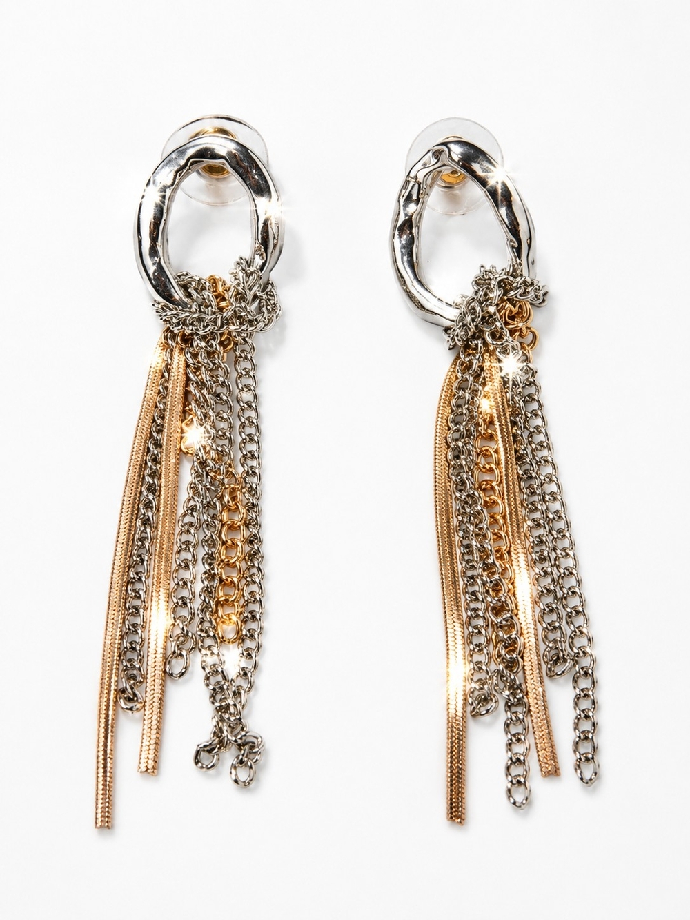 Mixed Metal Dangle Chain Earrings - Gold & Silver